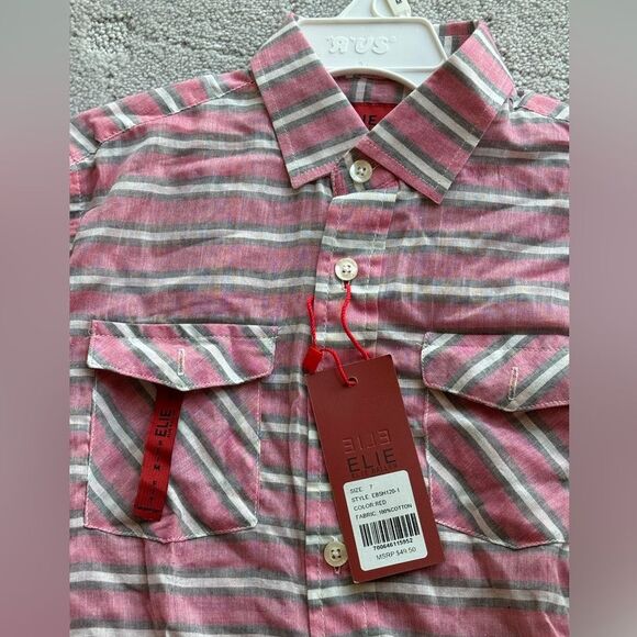 NWat Elie Baleh cotton striped button down top shirt for boys slim fit sz7 - Picture 5 of 5